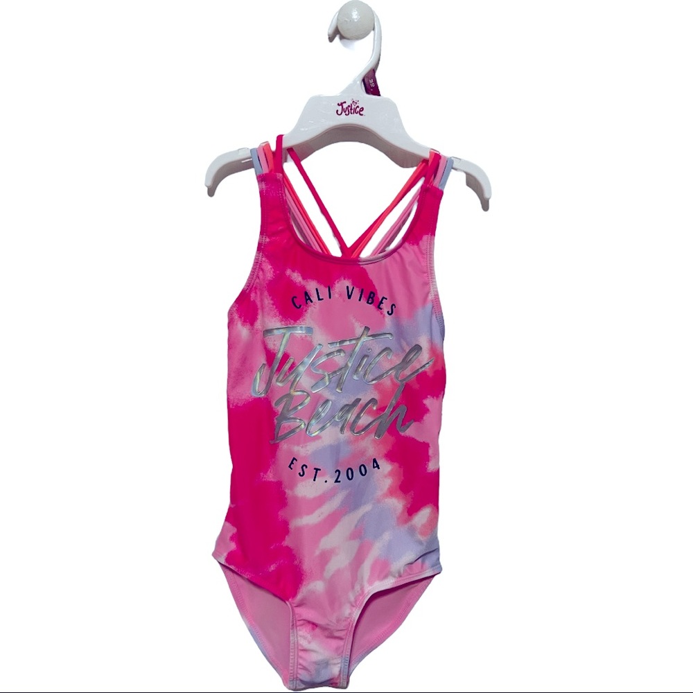 Justice Strappy Back 1P Graphic Swim/ Pink Size 10 (M)